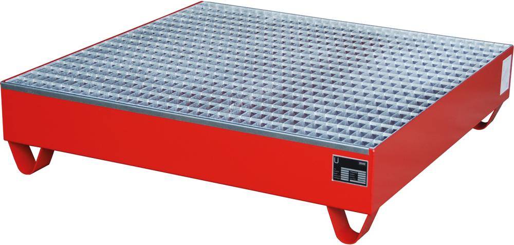 Auffangwanne mit geraden Wänden mit Gitterrost, 230 ltr. 1200x1200x285mm, RAL3000