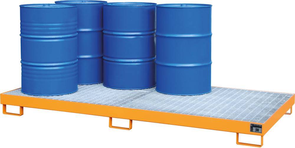 Auffangwanne mit geraden Wänden mit Gitterrost, 240 ltr. 2650x1300x210mm, RAL2000