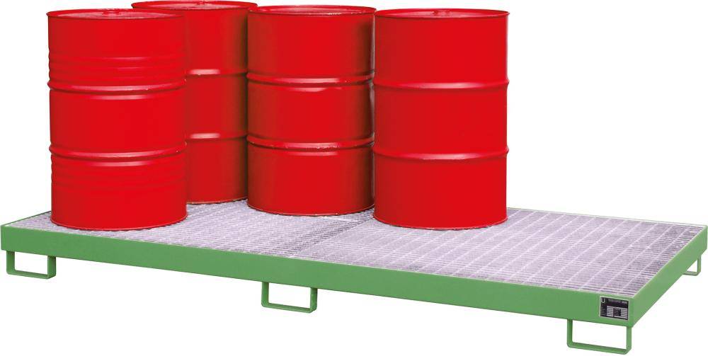 Auffangwanne mit geraden Wänden mit Gitterrost, 240 ltr. 2650x1300x210mm, RAL6011