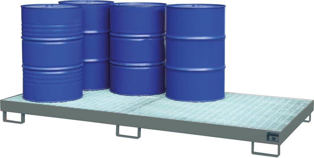 Auffangwanne mit geraden Wänden mit Gitterrost, 240 ltr. 2650x1300x210mm, RAL7005