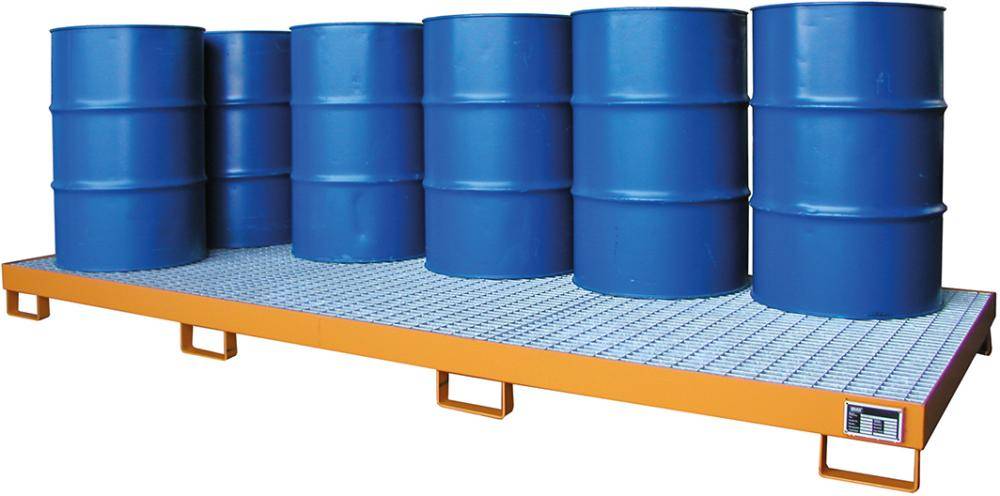 Auffangwanne mit geraden Wänden mit Gitterrost, 240 ltr. 3250x1300x190mm, RAL2000