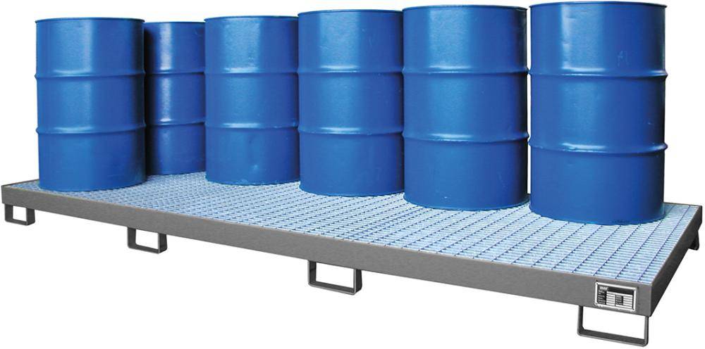 Auffangwanne mit geraden Wänden mit Gitterrost, 240 ltr. 3250x1300x190mm, RAL7005