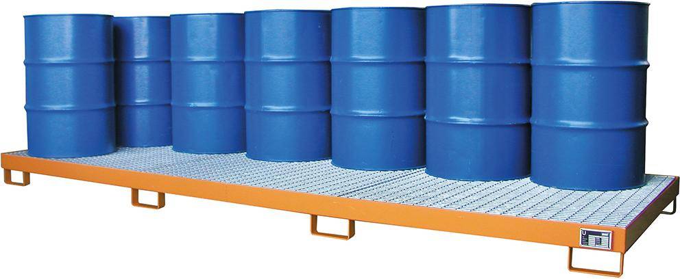 Auffangwanne mit geraden Wänden mit Gitterrost, 335 ltr. 3850x1300x200mm, RAL2000