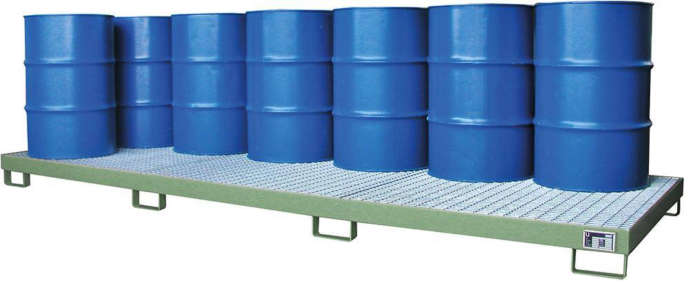 Auffangwanne mit geraden Wänden mit Gitterrost, 335 ltr. 3850x1300x200mm, RAL6011