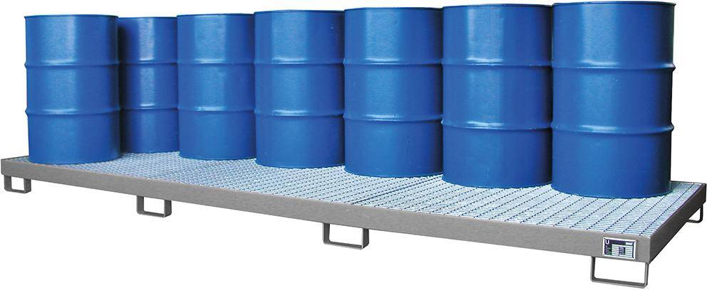 Auffangwanne mit geraden Wänden mit Gitterrost, 335 ltr. 3850x1300x200mm, RAL7005