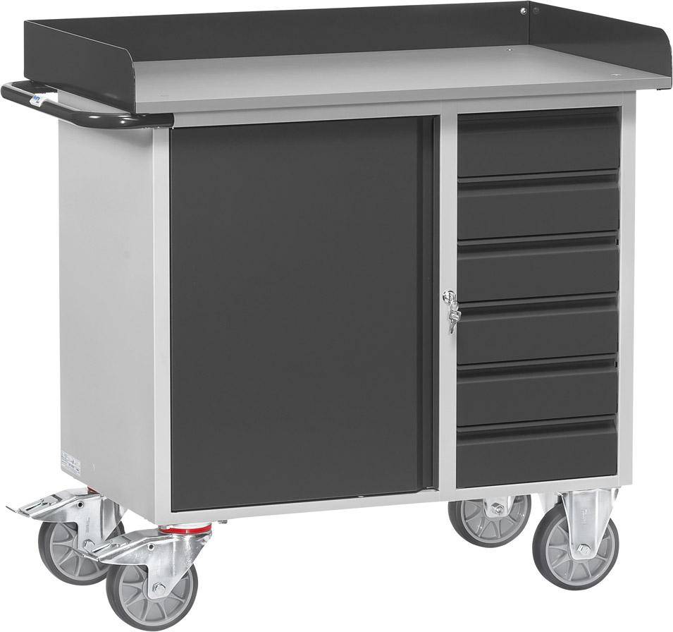 Werkstattwagen B1080xT590xH915mm RAL 7035/7016 6 Schubladen, 1 Schrank - Artikel: 7830206128
