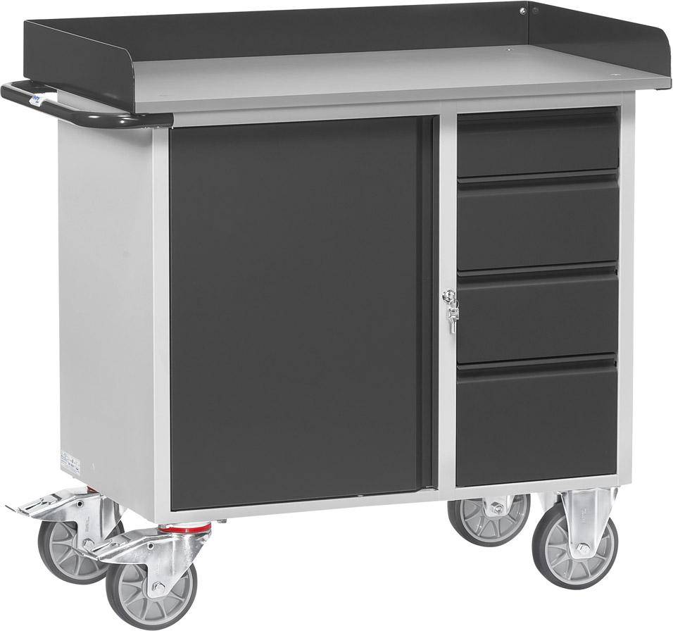 Werkstattwagen B1080xT590xH915mm RAL 7035/7016 4 Schubladen, 1 Schrank - Artikel: 7830206129