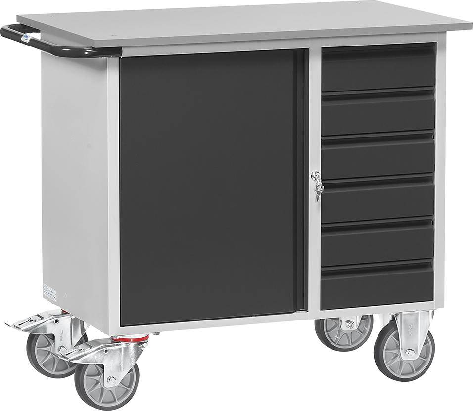 Werkstattwagen B1080xT590xH915mm RAL 7035/7016 6 Schubladen, 1 Schrank - Artikel: 7830206151