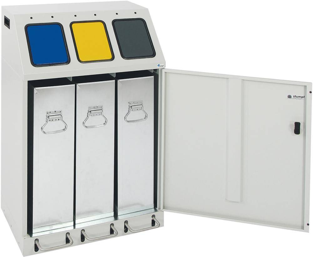 Wertstoffsammler mi Fußbedienung 580x380x920, RAL 7035 3x30l - Artikel: 7830305782