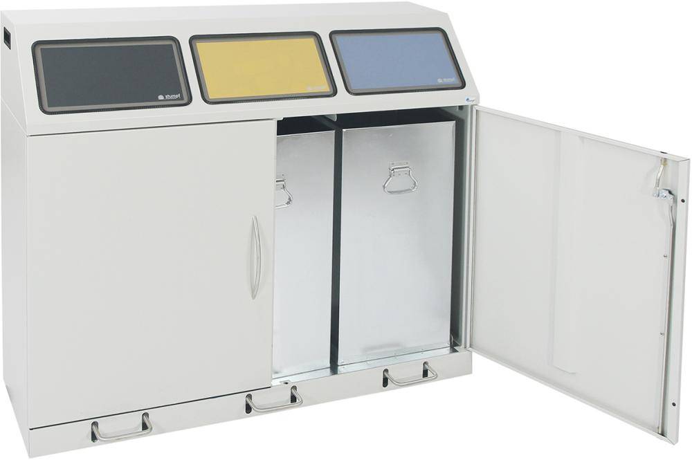 Wertstoffsammler mi Fußbedienung 1180x380x920, RAL 7035 3x70l - Artikel: 7830305783