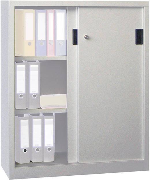 Schiebetürenschrank B1000xT600xH1200 mm 2 Böden verzinkt RAL 7035 - Artikel: 7830354189