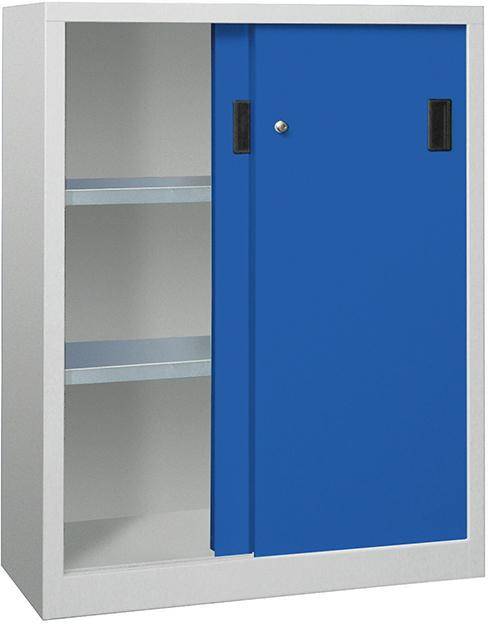 Schiebetürenschrank B1000xT600xH1200 mm 2 Böden verzinkt RAL 7035/5010 - Artikel: 7830354190