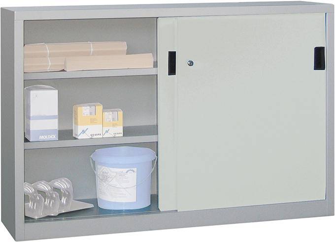 Schiebetürenschrank B1500xT400xH1200 mm 4 Böden verz. Mittelwand RAL 7035 - Artikel: 7830354193