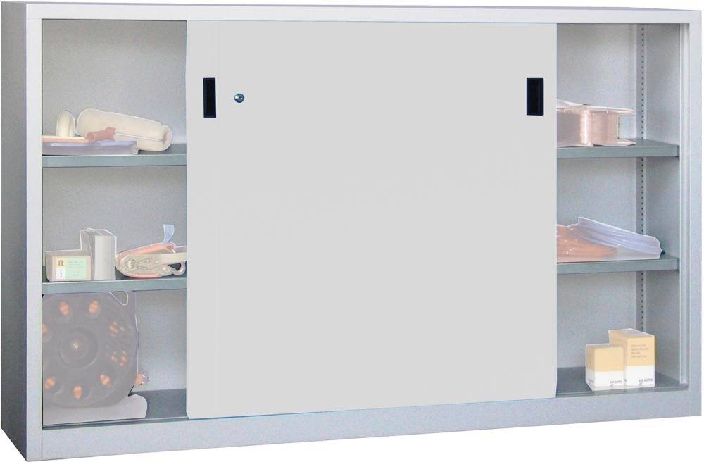 Schiebetürenschrank B2000xT500xH1200 mm 4 Böden verz. Mittelwand RAL 7035 - Artikel: 7830354209