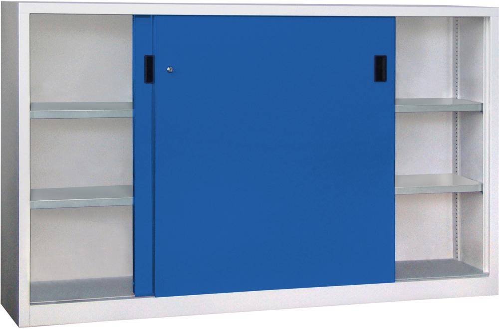 Schiebetürenschrank B2000xT600xH1200 mm 4 Böden verz. Mittelwand RAL 7035/5010 - Artikel: 7830354214