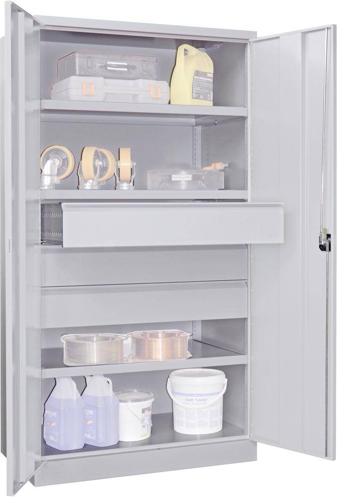 Schwerlastschrank m.TürenB1040xT630xH1950 mm 3 FB, SL 3 x FH 175 mm RAL 7035 - Artikel: 7830354230