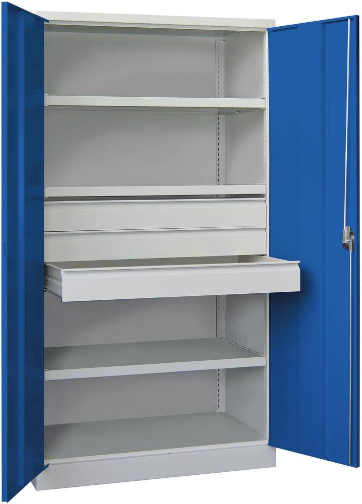 Schwerlastschrank m.TürenB1040xT630xH1950 mm 3 FB, SL 3 x FH 125 mm RAL 7035/5010 - Artikel: 7830354235