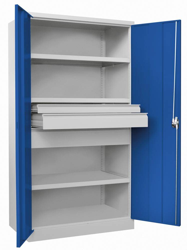 Schwerlastschrank m.TürenB1040xT630xH1950 mm 3 FB,SL je 1x75,125,175mmRAL 7035/5010 - Artikel: 7830354243