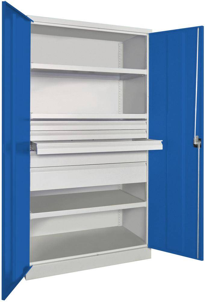 Schwerlastschrank m.TürenH1950xB1040xT630 mm 3 FB,SL 3x75,1x125,175mm RAL 7035 - Artikel: 7830354321