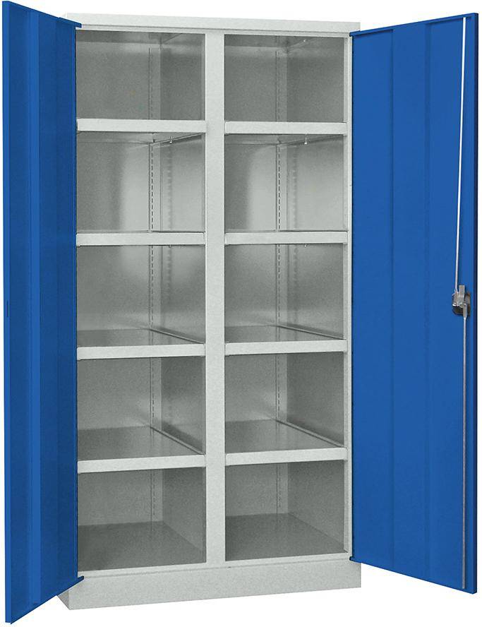 Schwerlastschrank m.TürenB1040xT630xH1950 mm 8 Böden RAL 7035/5010 Mittelwand - Artikel: 7830354259