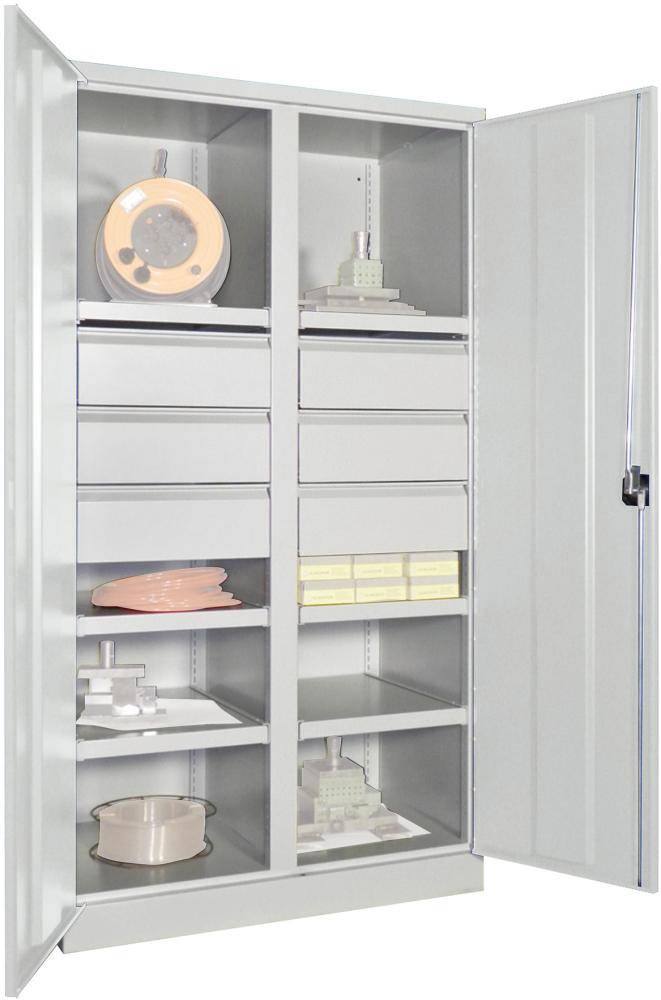 Schwerlastschrank m.TürenB1040xT630xH1950 mm 6 FB, SL 6 x FH 175 mm RAL 7035 Mittelwand - Artikel: 7830354262