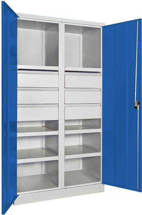 Schwerlastschrank m.TürenB1040xT630xH1950 mm 6 FB, SL 6 x FH 175 mm RAL 7035/5010 Mittelwand - Artikel: 7830354263