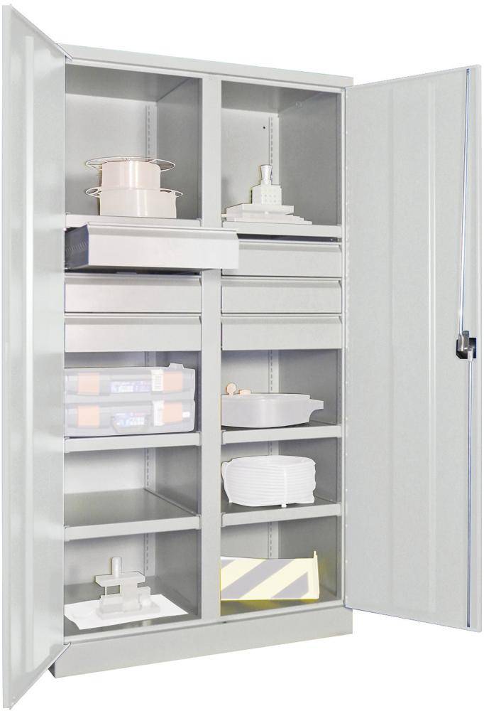 Schwerlastschrank m.TürenB1040xT630xH1950 mm 6 FB, SL 6 x FH 125 mm RAL 7035 Mittelwand - Artikel: 7830354266