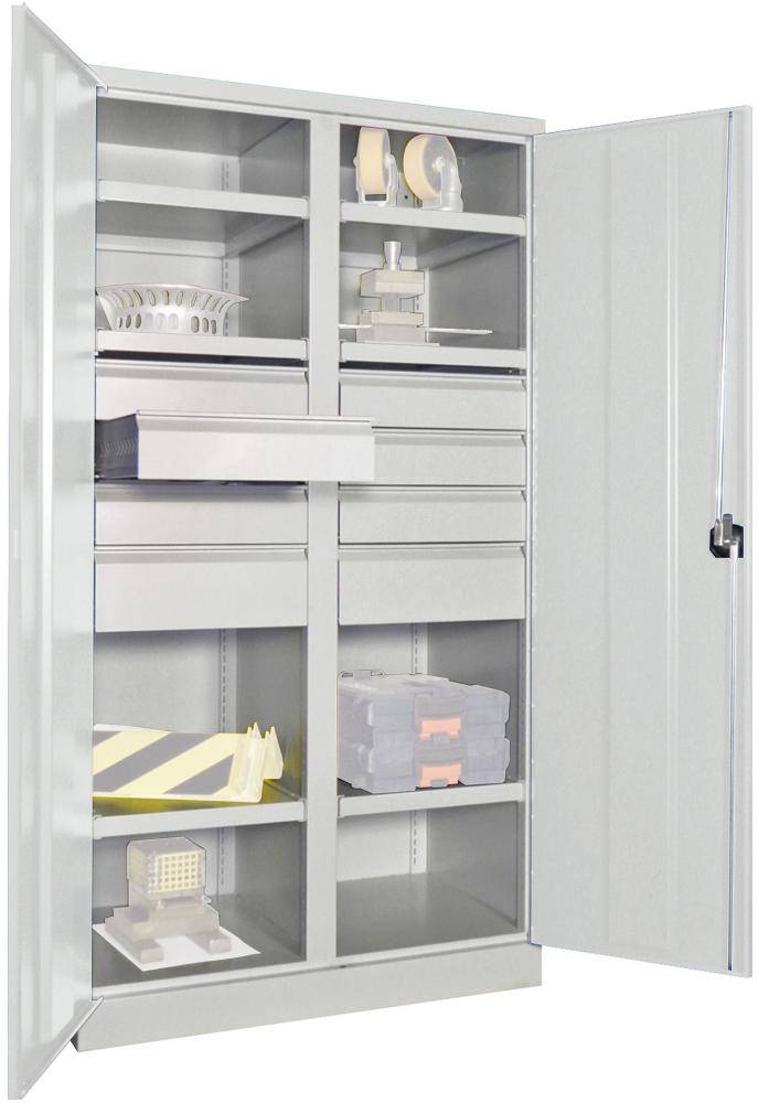 Schwerlastschrank m.TürenB1040xT630xH1950 mm 6 FB, SL 6xFH 125,2x175mmRAL 7035 Mittelwand - Artikel: 7830354270
