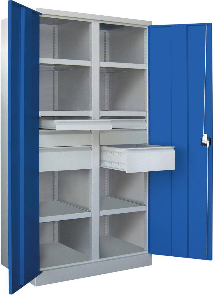 Schwerlastschrank m.TürenH1950xB1040xT630 mm 6 FB,SL je 2x75,125,175mmRAL 7035 Mittelwand - Artikel: 7830354349