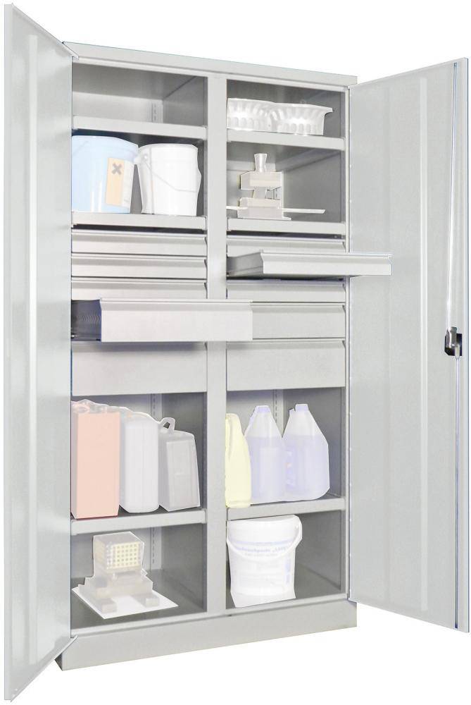 Schwerlastschrank m.TürenB1040xT630xH1950 mm 6 FB,SL 6x75,2x125,175mm RAL 7035 Mittelwand - Artikel: 7830354278