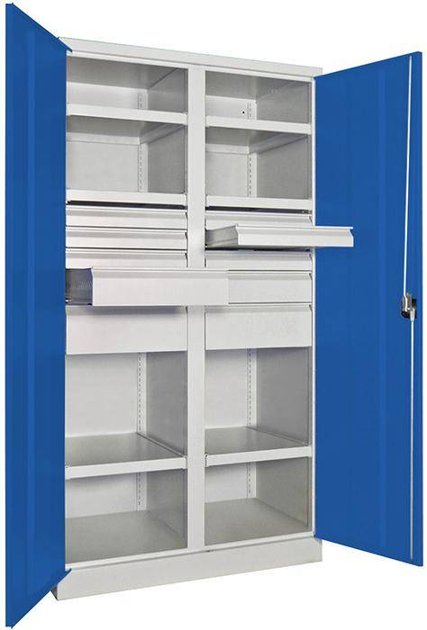 Schwerlastschrank m.TürenH1950xB1040xT630 mm 6 FB,SL 6x75,2x125,175mm RAL 7035 Mittelwand - Artikel: 7830354353