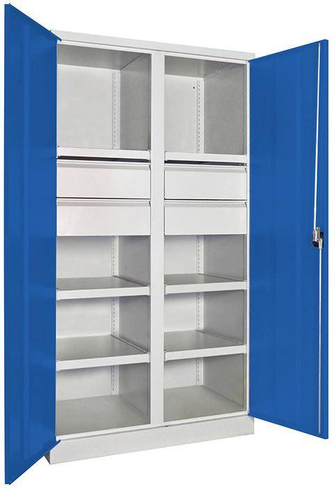 Schwerlastschrank m.TürenB1040xT630xH1950 mm 6 FB, SL 4 x FH 175 mm RAL 7035/5010 Mittelwand - Artikel: 7830354283