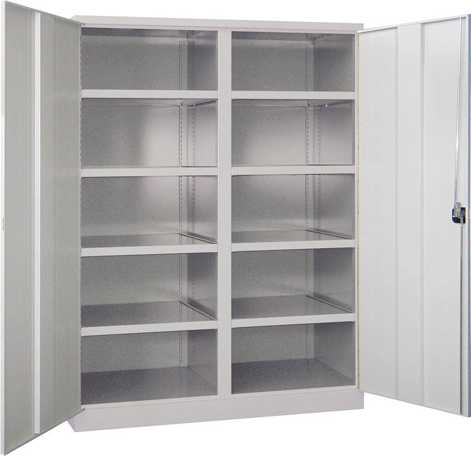 Schwerlastschrank m.TürenB1470xT630xH1950 mm 8 Böden RAL 7035 Mittelwand - Artikel: 7830354286