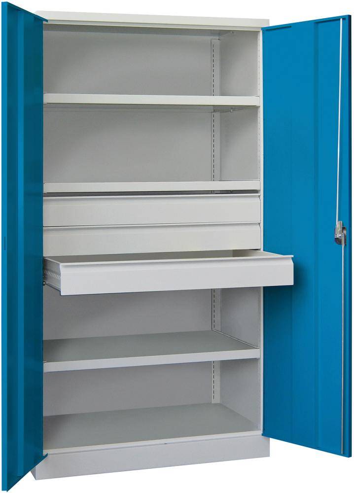 Schwerlastschrank m.TürenH1950xB1040xT630 mm 3 FB, SL 3 x FH 125 mm RAL 7035 - Artikel: 7830354310