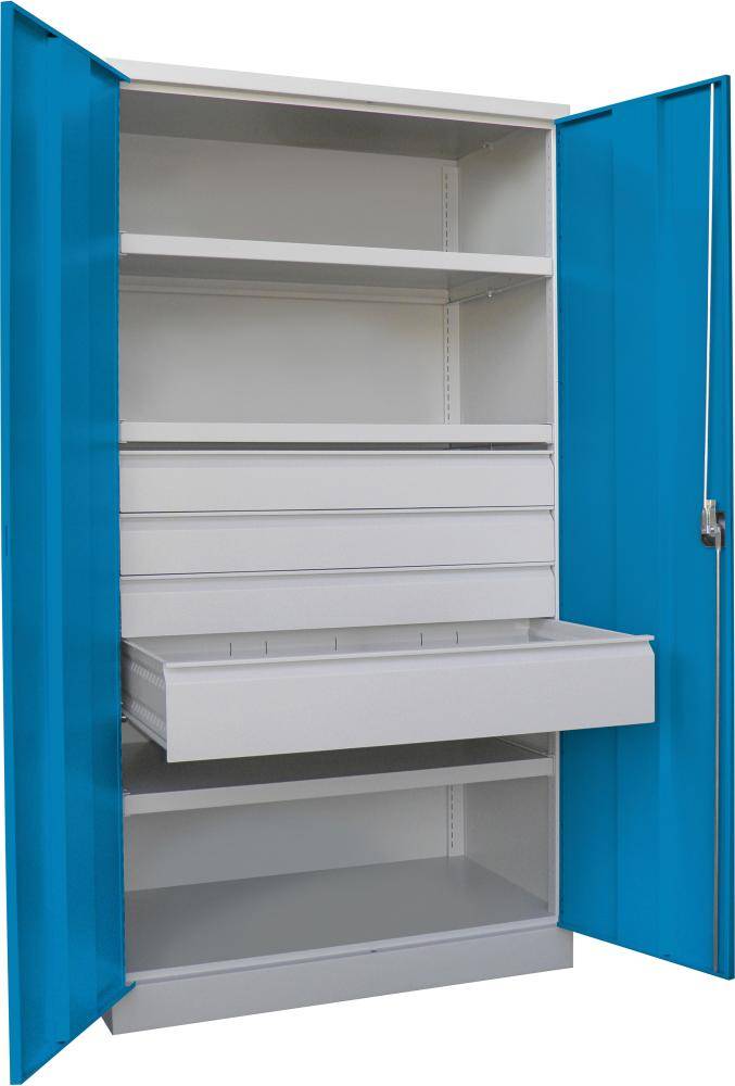 Schwerlastschrank m.TürenB1040xT630xH1950 mm 3 FB, SL 3xFH 125,1x175mmRAL 7035/5012 - Artikel: 7830354240