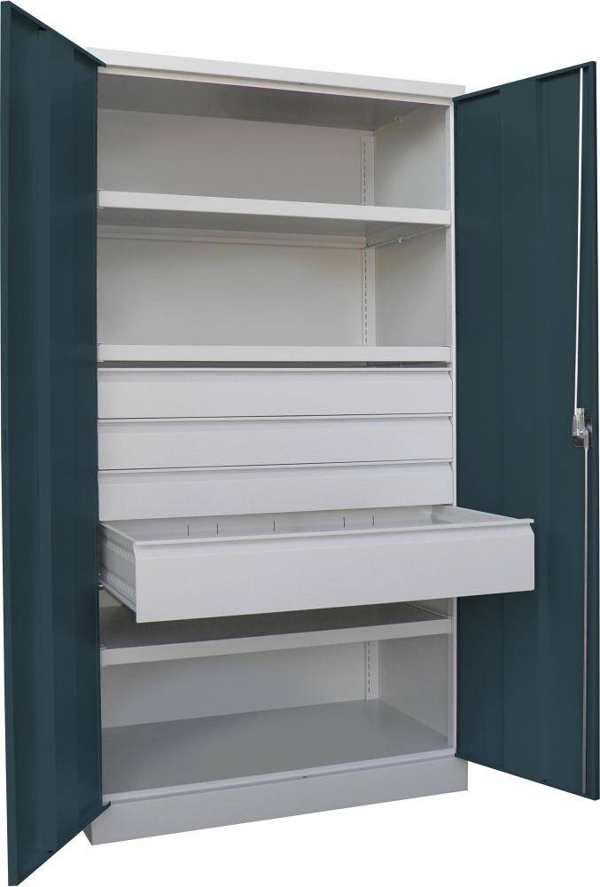 Schwerlastschrank m.TürenH1950xB1040xT630 mm 3 FB, SL 3xFH 125,1x175mmRAL 7035 - Artikel: 7830354315