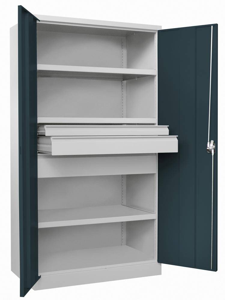 Schwerlastschrank m.TürenH1950xB1040xT630 mm 3 FB,SL je 1x75,125,175mmRAL 7035 - Artikel: 7830354319