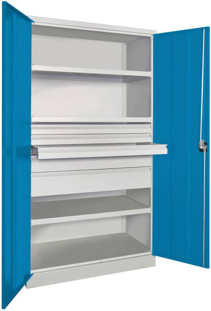 Schwerlastschrank m.TürenB1040xT630xH1950 mm 3 FB,SL 3x75,1x125,175mm RAL 7035/5012 - Artikel: 7830354248