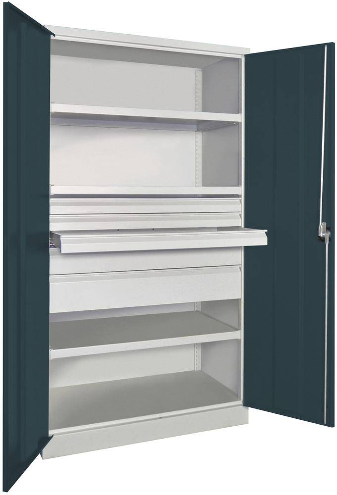 Schwerlastschrank m.TürenB1040xT630xH1950 mm 3 FB,SL 3x75,1x125,175mm RAL 7035/7016 - Artikel: 7830354249