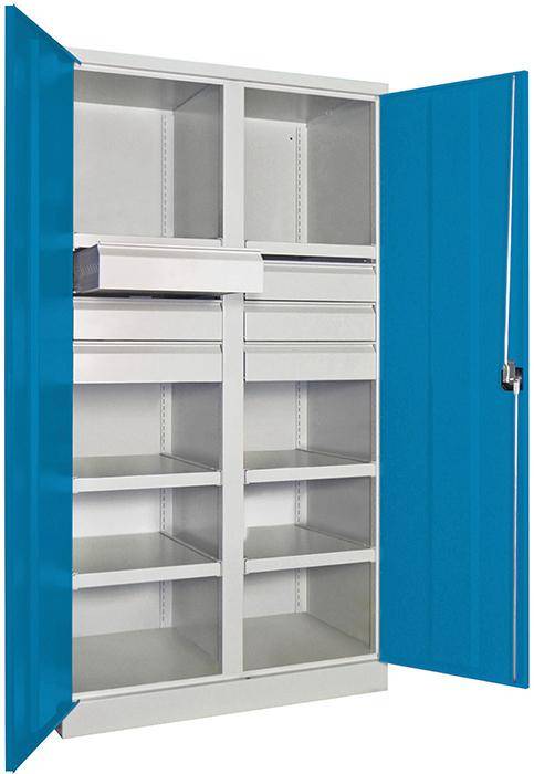 Schwerlastschrank m.TürenH1950xB1040xT630 mm 6 FB, SL 6 x FH 125 mm RAL 7035 Mittelwand - Artikel: 7830354342