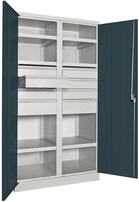 Schwerlastschrank m.TürenH1950xB1040xT630 mm 6 FB, SL 6xFH 125,2x175mmRAL 7035 Mittelwand - Artikel: 7830354347