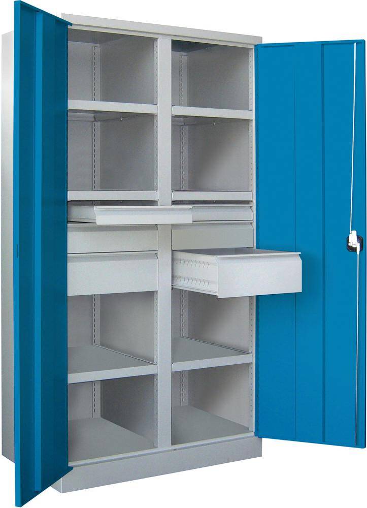 Schwerlastschrank m.TürenH1950xB1040xT630 mm 6 FB,SL je 2x75,125,175mmRAL 7035 Mittelwand - Artikel: 7830354350