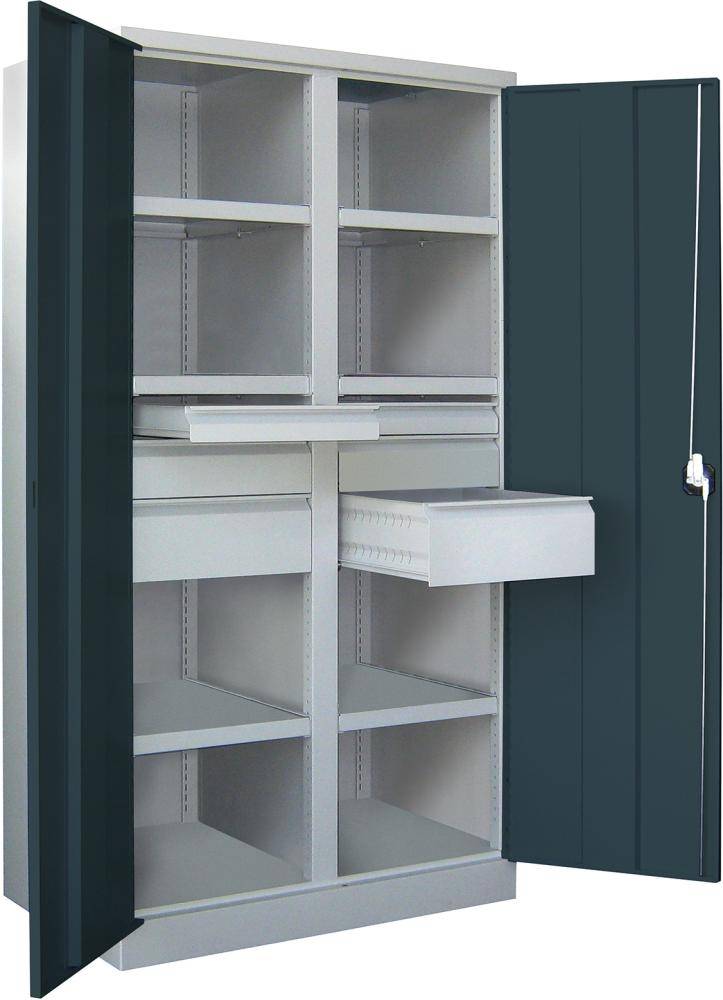Schwerlastschrank m.TürenB1040xT630xH1950 mm 6 FB,SL je 2x75,125,175mmRAL 7035/7016 Mittelwand - Artikel: 7830354277