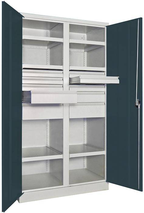 Schwerlastschrank m.TürenB1040xT630xH1950 mm 6 FB,SL 6x75,2x125,175mm RAL 7035/7016 Mittelwand - Artikel: 7830354281