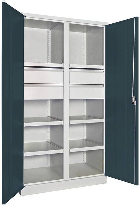 Schwerlastschrank m.TürenH1950xB1040xT630 mm 6 FB, SL 4 x FH 175 mm RAL 7035 Mittelwand - Artikel: 7830354359