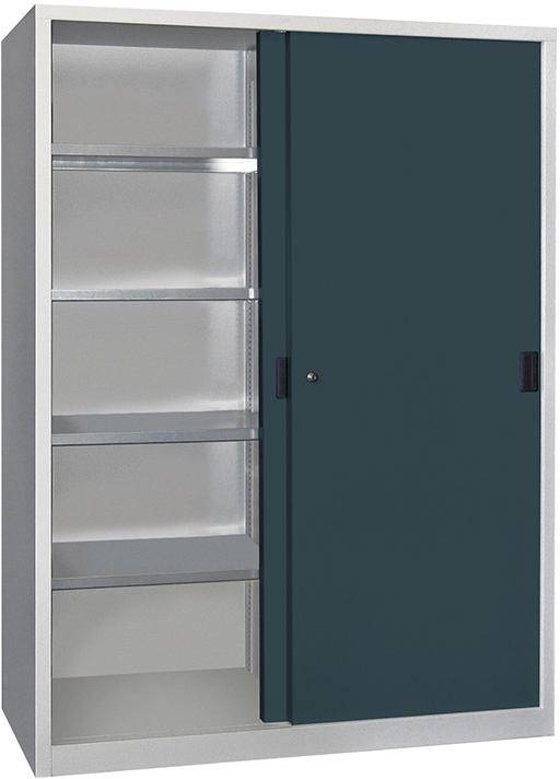 Schwerlastschrank H1950xB1500xT600 mm 8 Böden verz. Mittelwand RAL 7035/7016 Schiebetür - Artikel: 7830354385