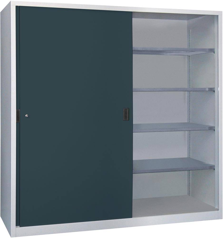 Schwerlastschrank H1950xB2000xT500 mm 8 Böden verz. Mittelwand RAL 7035/7016 Schiebetür - Artikel: 7830354393