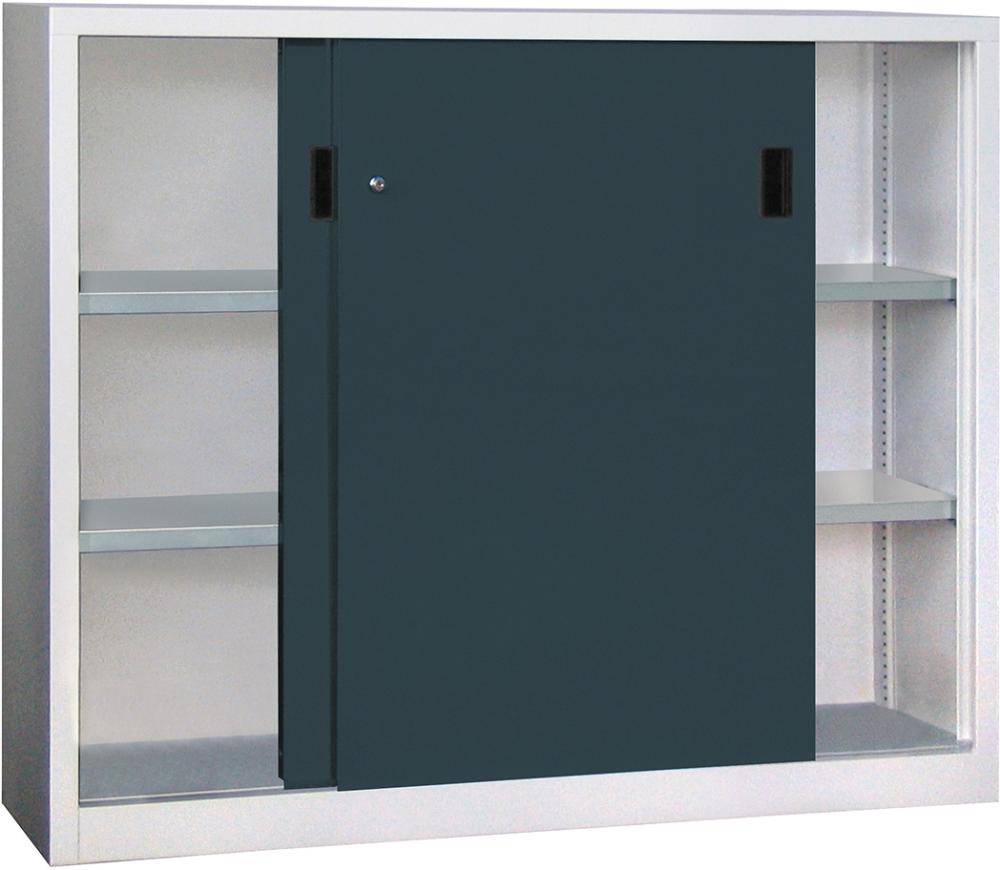 Schwerlastschrank H1200xB1500xT400 mm 4 Böden verz. Mittelwand RAL 7035/7016 Schiebetür - Artikel: 7830354401