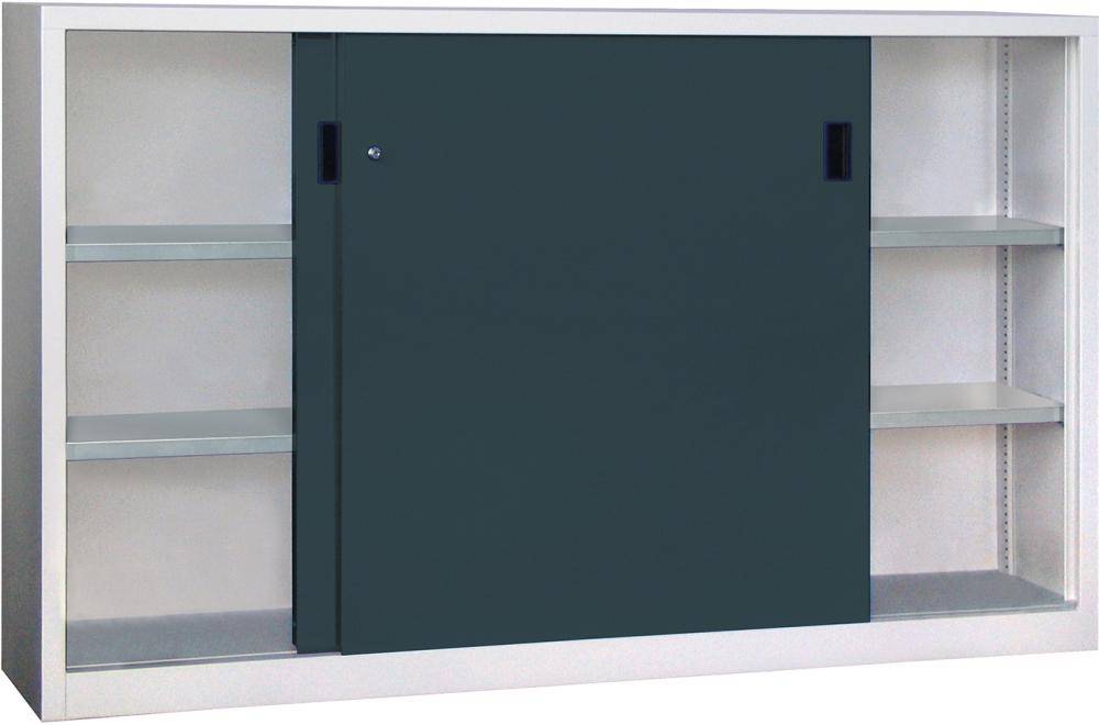 Schwerlastschrank H1200xT2000xB600 mm 4 Böden verz. Mittelwand RAL 7035/7016 Schiebetür - Artikel: 7830354421