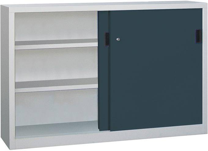 Schwerlastschrank H1000xB1500xT600 mm 4 Böden verz. Mittelwand RAL 7035/7016 Schiebetür - Artikel: 7830354433